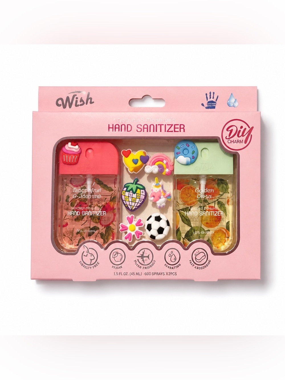 New in Box DIY Charm Set Wish Hand Sanitizer Dragonfruit & Jasmine Golden Citrus